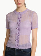 Women's Sheer Button-front Short Sleeve Top