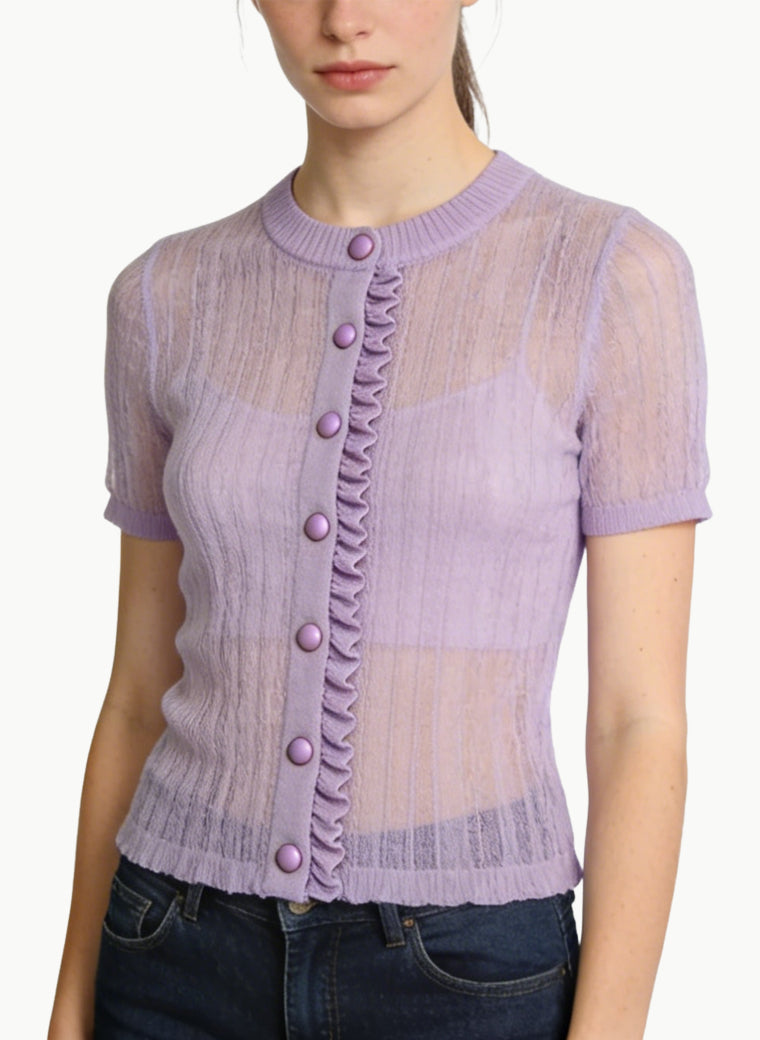 Women's Sheer Button-front Short Sleeve Top