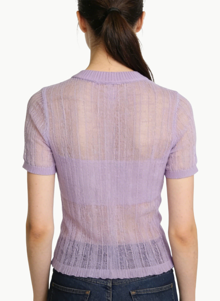 Women's Sheer Button-front Short Sleeve Top