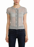 Women's Sheer Button-front Fitted Short Sleeve Top