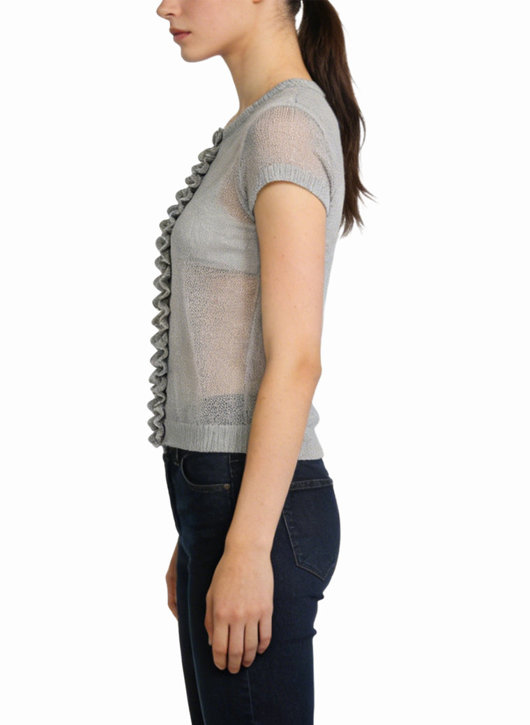 Women's Sheer Button-front Fitted Short Sleeve Top