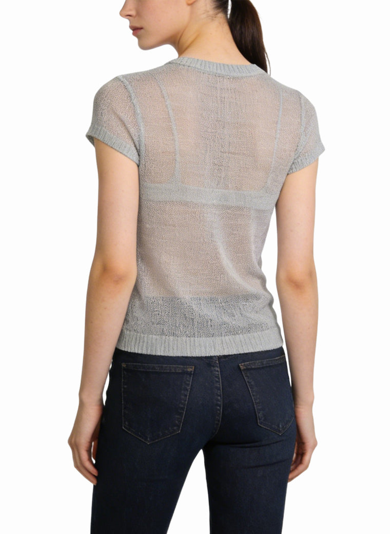 Women's Sheer Button-front Fitted Short Sleeve Top