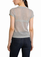Women's Sheer Button-front Fitted Short Sleeve Top