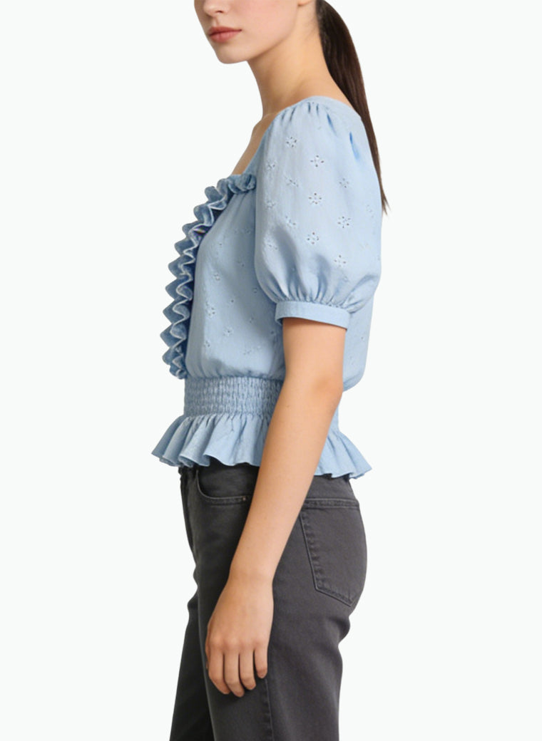 Women's Ruffled V-neck Peplum Short Sleeve Top