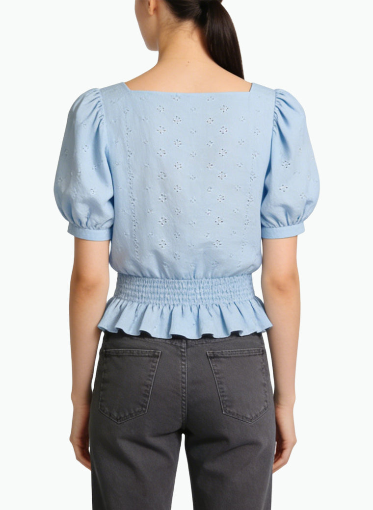 Women's Ruffled V-neck Peplum Short Sleeve Top