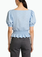 Women's Ruffled V-neck Peplum Short Sleeve Top