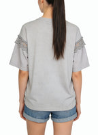 Women's Embroidered Lace-trim Crew-neck Top