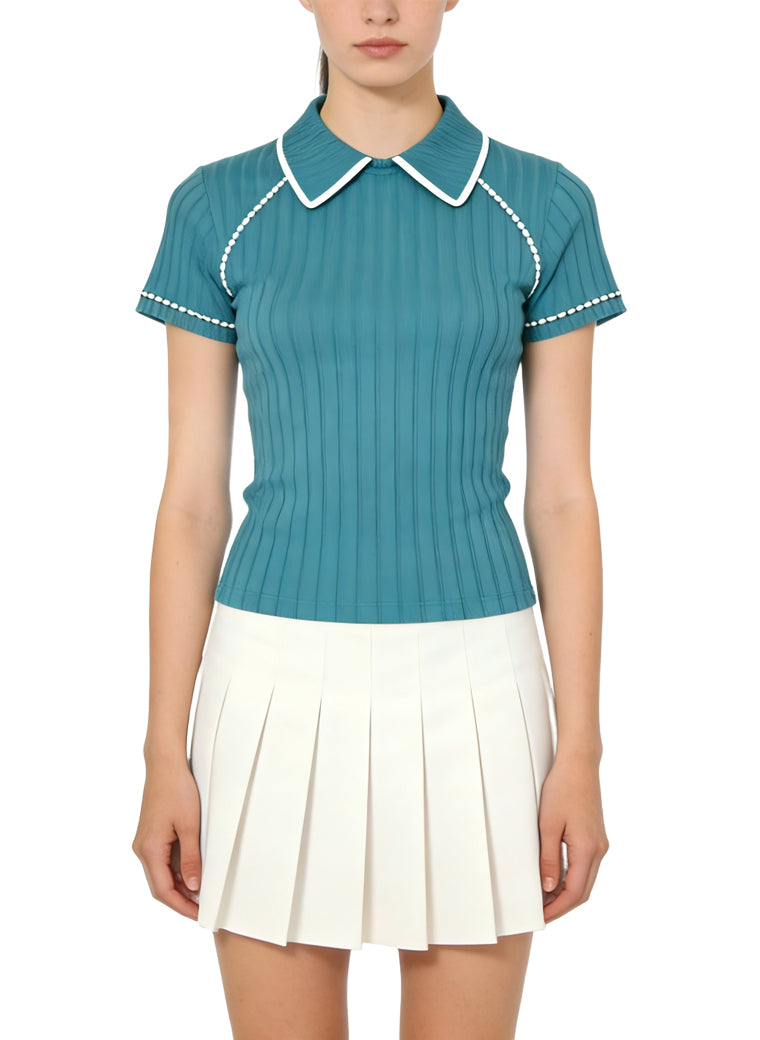 Women's Minimalist Peter Pan Collar Short Sleeve Top