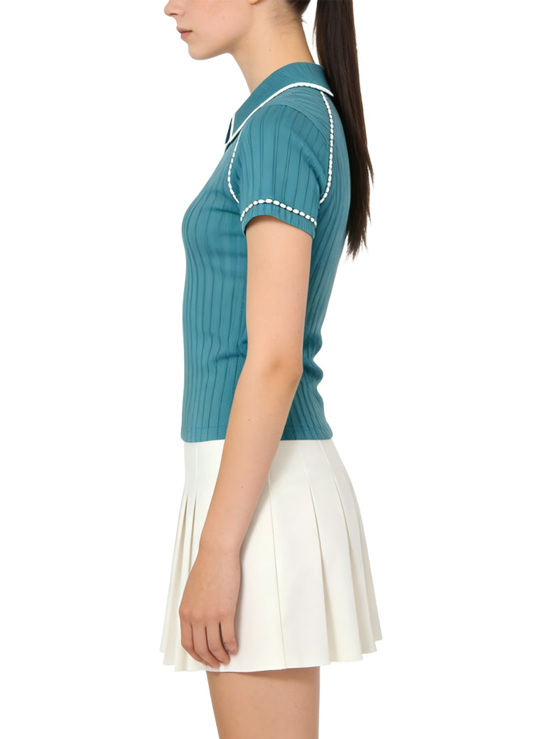 Women's Minimalist Peter Pan Collar Short Sleeve Top