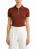 Women's Ribbed Half-zip Mock-neck Short Sleeve Top