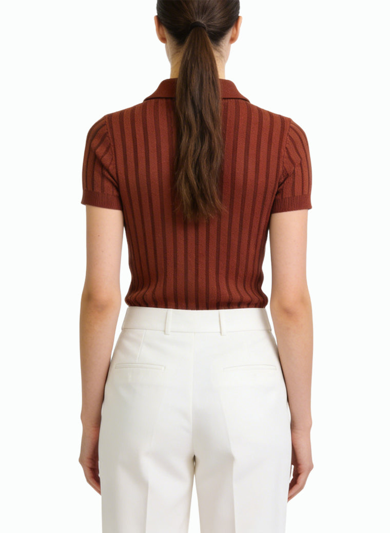 Women's Ribbed Half-zip Mock-neck Short Sleeve Top