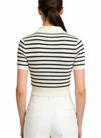 Women's Striped Half-zip Cropped Short Sleeve Top