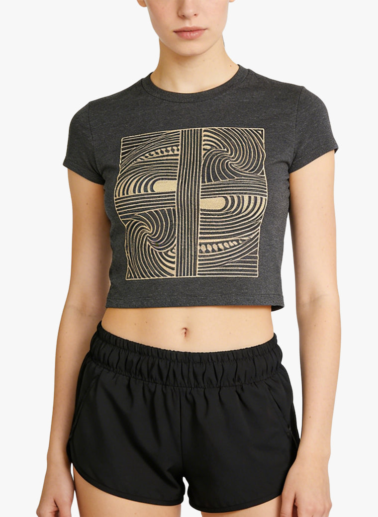 Women's Geometric-print Fitted Cropped Short Sleeve Top