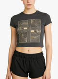 Women's Geometric-print Fitted Cropped Short Sleeve Top
