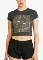 Women's Geometric-print Fitted Cropped Short Sleeve Top