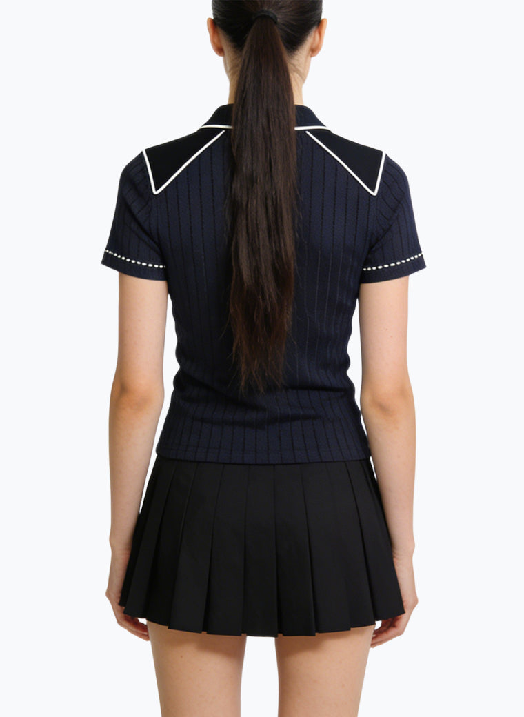 Women's Contrast-stitch Short Sleeve Top
