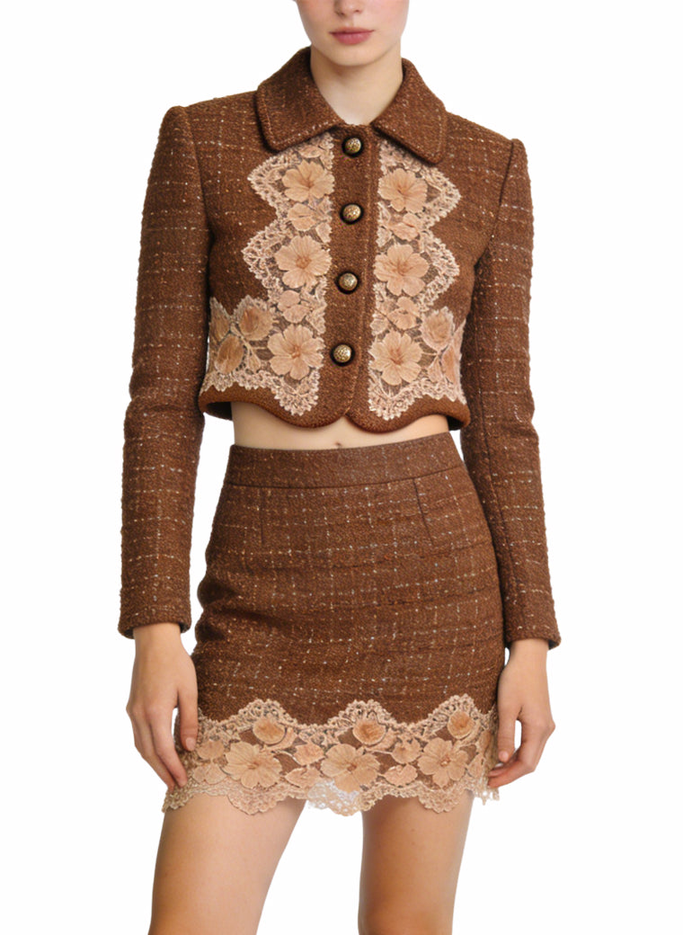 Women's Retro Jacket and A-Line Skirt Two-Piece Set