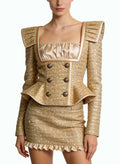 Sexy Square Neck Jacket and Mini Skirt Two-Piece Set