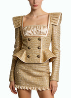 Sexy Square Neck Jacket and Mini Skirt Two-Piece Set