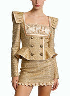 Sexy Square Neck Jacket and Mini Skirt Two-Piece Set