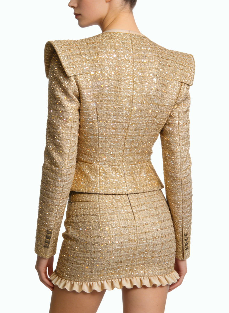 Sexy Square Neck Jacket and Mini Skirt Two-Piece Set