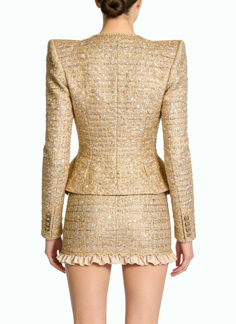 Fashionable and Trendy Jacket and Mini Skirt Two-Piece Set