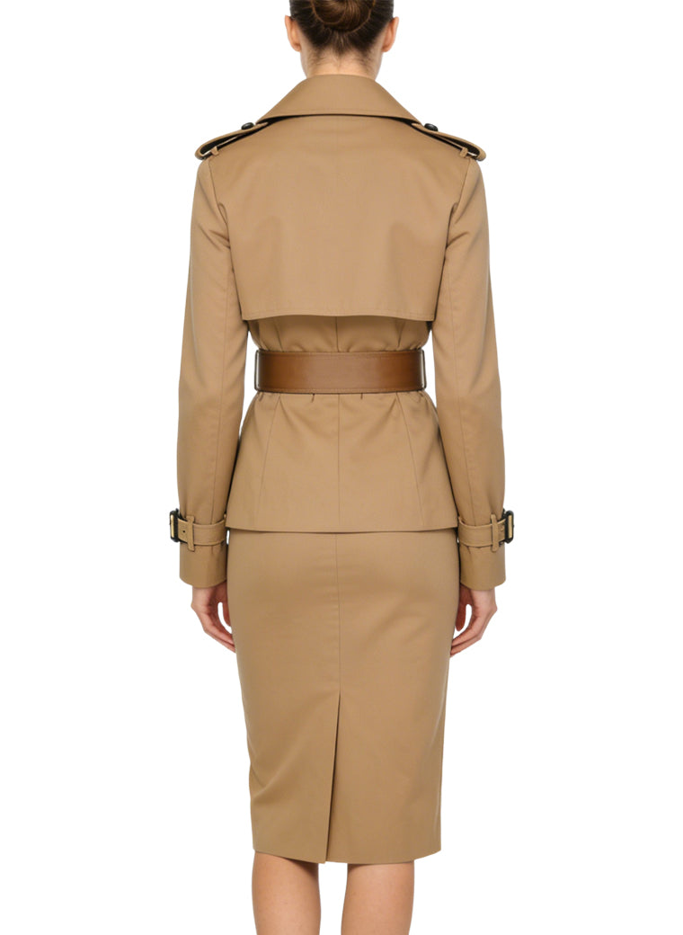 Classic Collared Jacket and Pencil Skirt Two-Piece Set