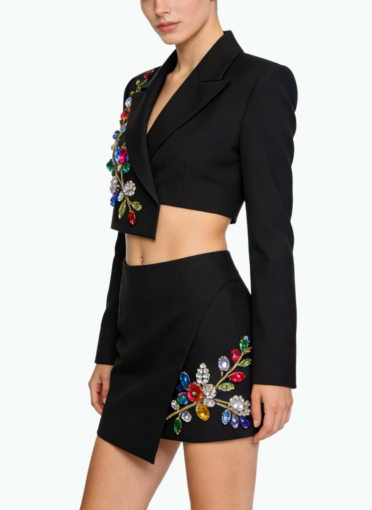 Chaoshi Trendy Collared Jacket and Skirt Two-Piece Set