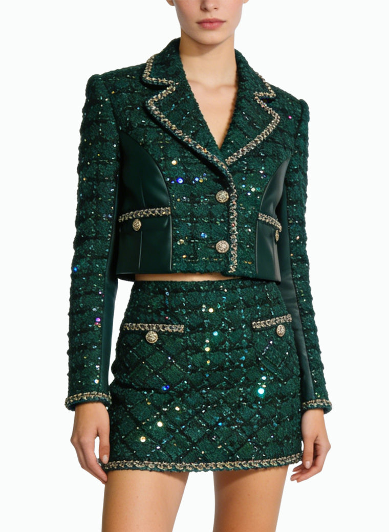 Women's Collared Jacket and High-Waisted Pencil Skirt Elegant Set