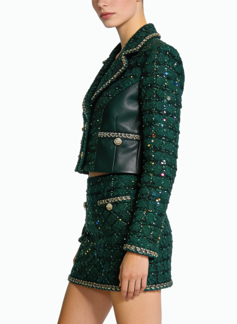 Women's Collared Jacket and High-Waisted Pencil Skirt Elegant Set