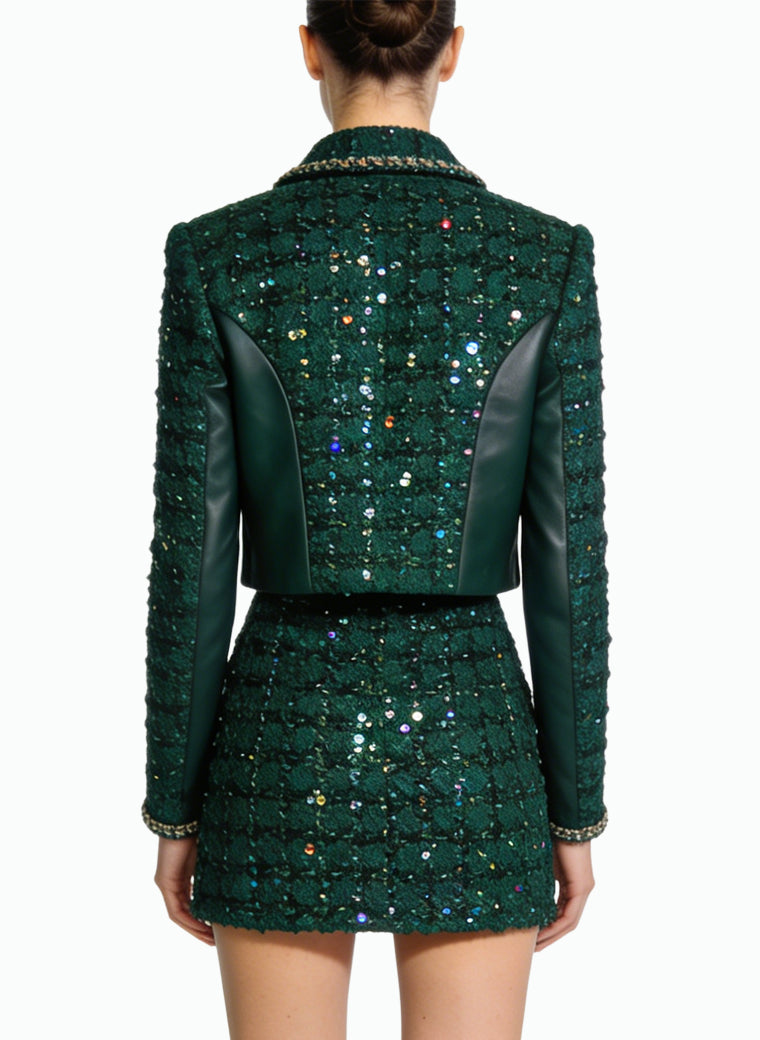 Women's Collared Jacket and High-Waisted Pencil Skirt Elegant Set