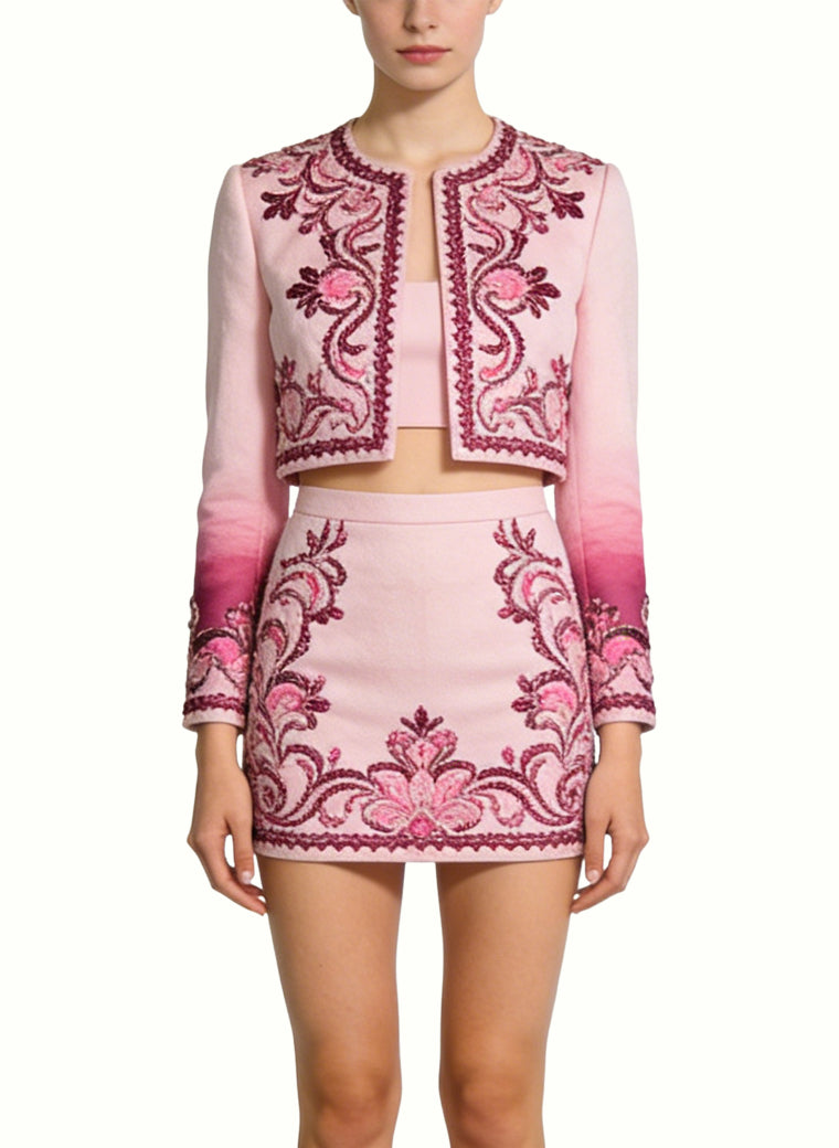 Round Neck Jacket and Pencil Skirt Gentle Style Two-Piece Set