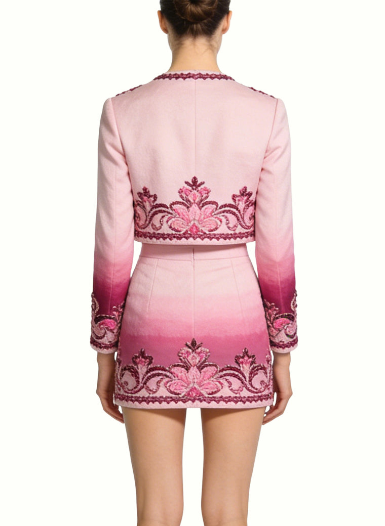 Round Neck Jacket and Pencil Skirt Gentle Style Two-Piece Set