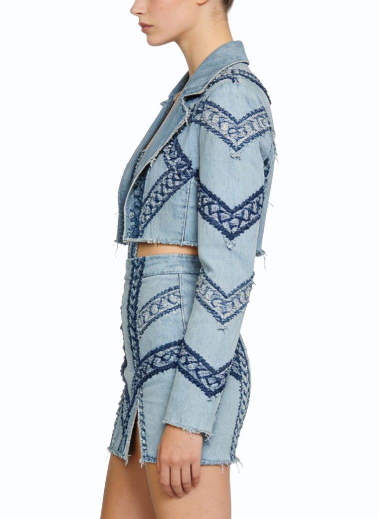 Embroidered Jacket and Pencil Skirt Unique Two-Piece Set