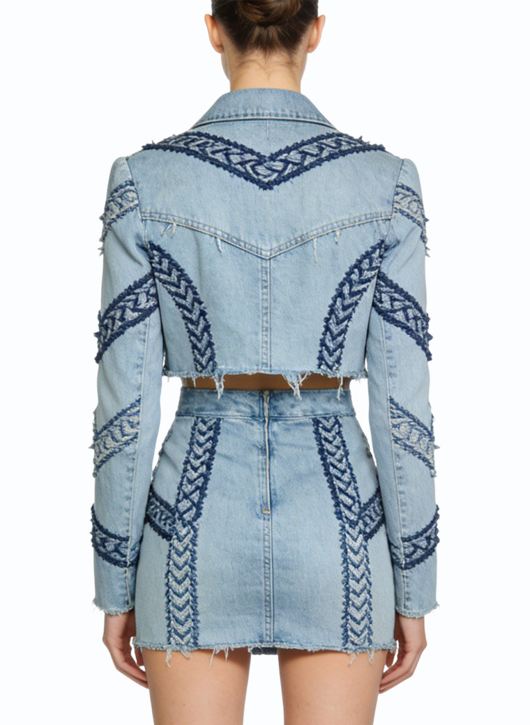 Embroidered Jacket and Pencil Skirt Unique Two-Piece Set