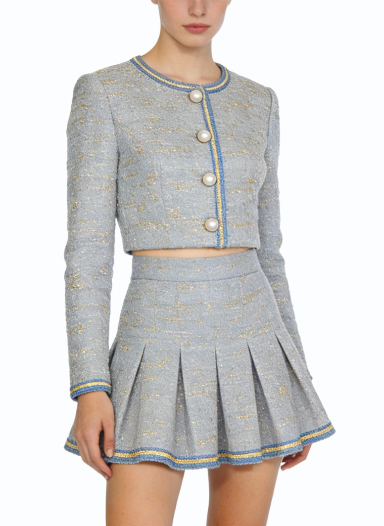 Round Neck Top and Pleated Skirt Two-Piece Set