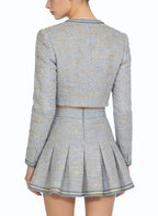Round Neck Top and Pleated Skirt Two-Piece Set