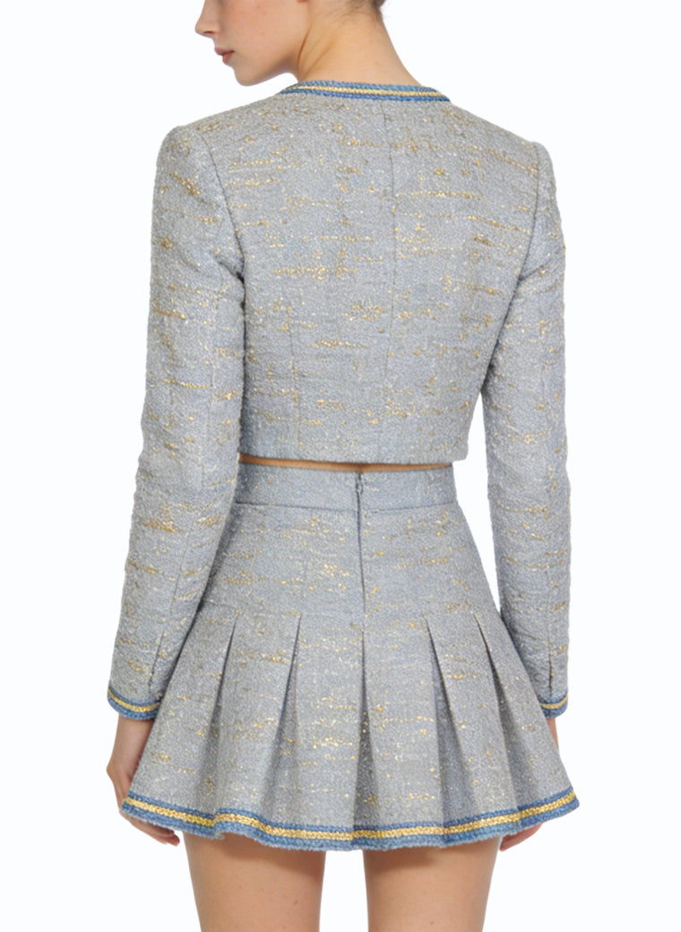 Round Neck Top and Pleated Skirt Two-Piece Set