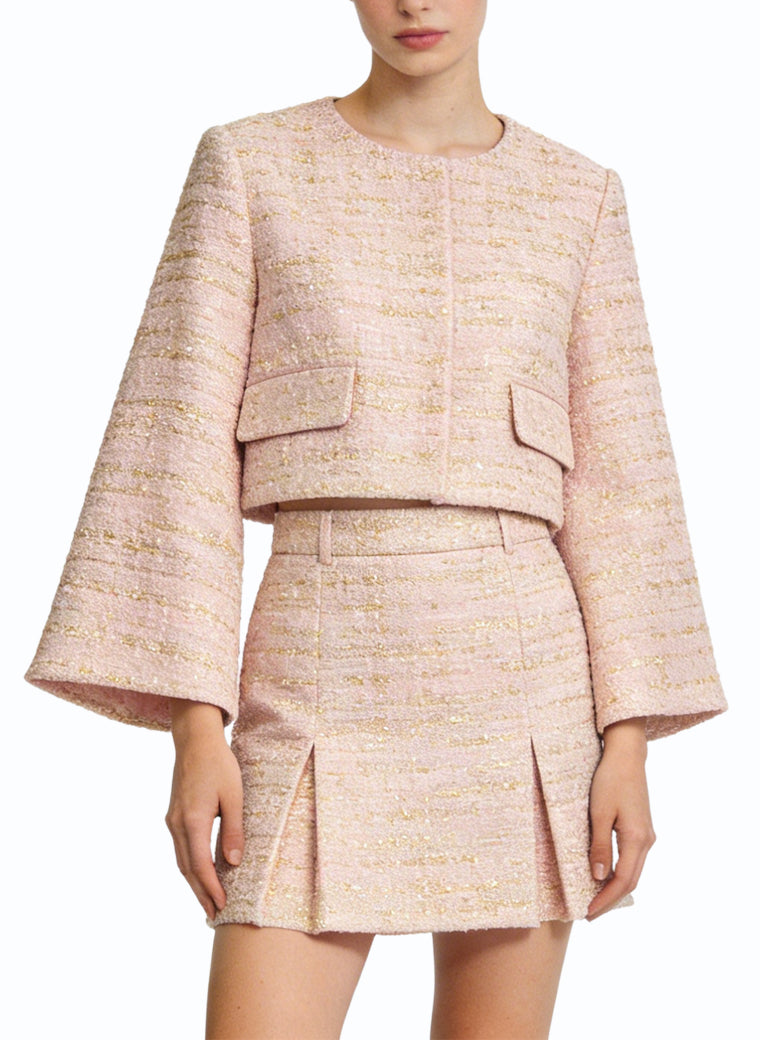 Round Neck Top and Slit Skirt Retro Two-Piece Set