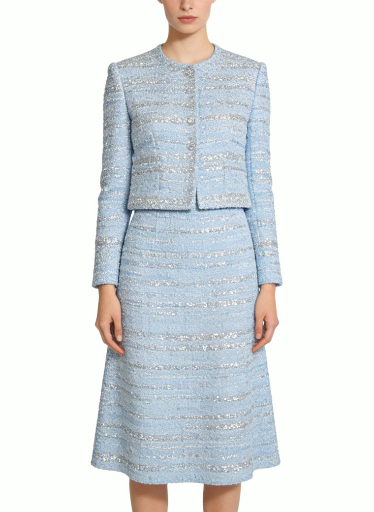 Round Neck Top and A-line Skirt Elegant Commuting Two-Piece Set