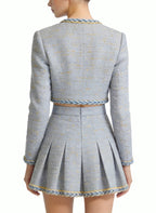 Round Neck High-Waisted Pleated Skirt Two-Piece Set