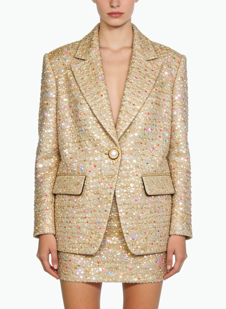 Rhinestone Luxurious Jacket and Skirt Two-Piece Set