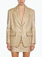 Rhinestone Luxurious Jacket and Skirt Two-Piece Set