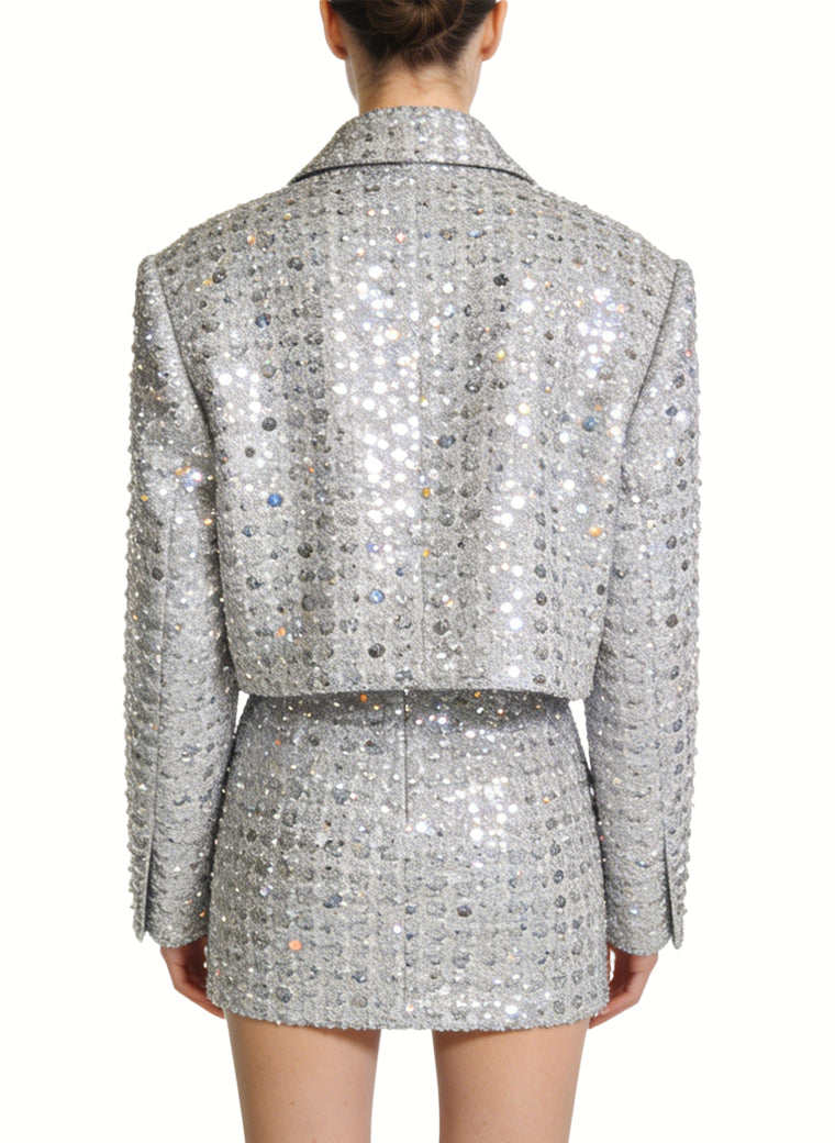 Stylish and Sparkling Two-Piece Jacket and Skirt Set