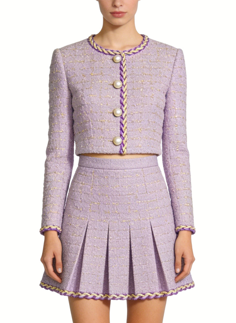 High-Waisted Pleated Skirt Two-Piece Jacket Set
