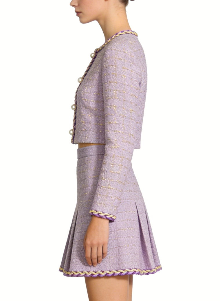 High-Waisted Pleated Skirt Two-Piece Jacket Set