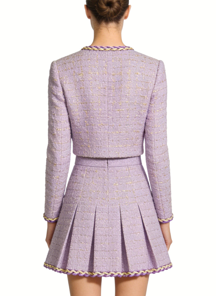 High-Waisted Pleated Skirt Two-Piece Jacket Set