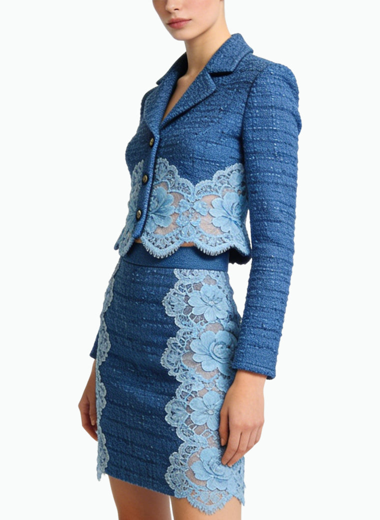 Suit Collar Jacket and A-Line Skirt Two-Piece Set