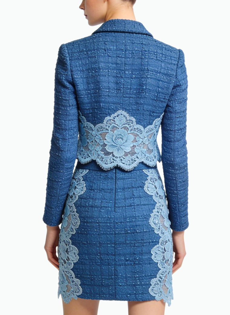 Suit Collar Jacket and A-Line Skirt Two-Piece Set